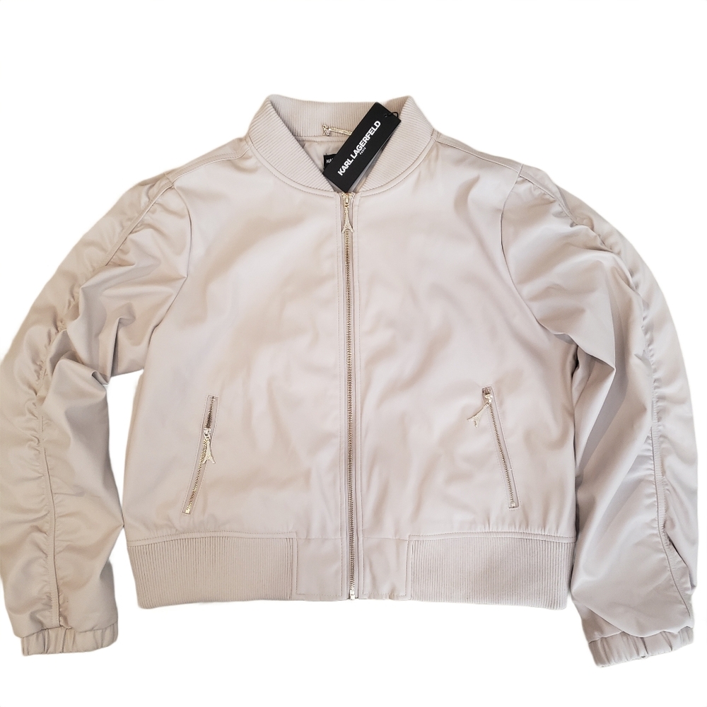 Karl Lagerfeld Cool Bone Creme Pink Paris Leather Jacket XL NWT